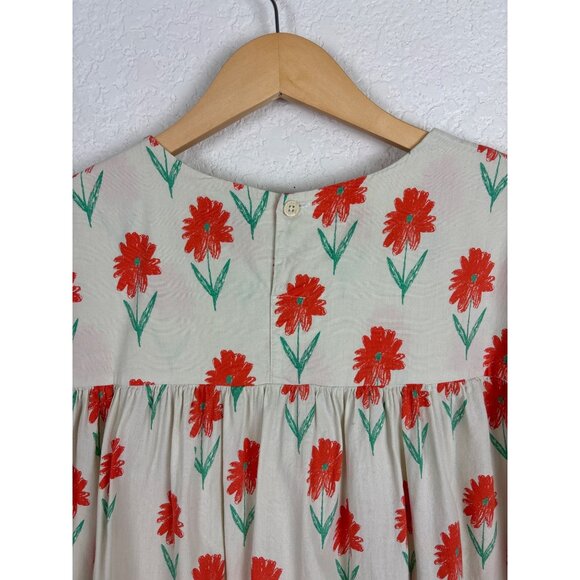 Bobo Choses Floral Print Dress Girls 8-9 Years Beige & Red Short Sleeves Cotton - Picture 5 of 7
